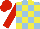 Light Blue and Yellow check, Red sleeves and cap