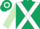 Dark Green, White cross belts, Light Green sleeves, Dark Green and White hooped cap