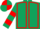 DARK GREEN, RED seams, hooped sleeves, quartered cap