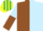 Brown and Light Blue (halved), sleeves reversed, Emerald Green and Yellow striped cap