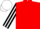RED, white 'R', black and white striped sleeves, white cap