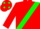 RED, green sash, red cap, green spots