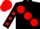 BLACK, large red spots, red spots on sleeves, red cap