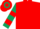 Red, dark green and red hooped sleeves and cap