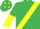 EMERALD GREEN, yellow sash, halved sleeves, emerald green cap, yellow diamonds