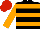 Black, Orange hoops and sleeves, Red cap