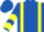 Royal blue, yellow braces, chevrons on sleeves