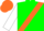 Kelly green, orange sash, white sleeves, orange cap