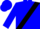 Blue & white diagonal halves, black sash, playing card emblems on back