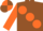 Brown, large Orange spots and sleeves, quartered cap