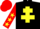 BLACK, yellow cross of lorraine, red sleeves, yellow stars, red cap