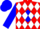 Red, blue diamond, white diamonds on blue sleeves, blue cap