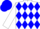 White, blue diamonds, blue RV on back, matching cap