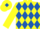 YELLOW & ROYAL BLUE DIAMONDS, yellow sleeves, royal blue diamond on cap