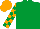 EMERALD GREEN, orange check sleeves & cap