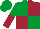 EMERALD GREEN and MAROON (quartered), halved sleeves, EMERALD GREEN cap