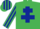 Emerald Green, Dark Blue Cross of Lorraine, striped sleeves and cap