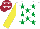 WHITE, emerald green stars, yellow sleeves, maroon cap, white stars