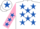 White, Royal Blue stars, Pink sleeves, Royal Blue stars, White cap, Royal Blue star