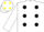WHITE, black spots, white sleeves, white cap, yellow spots