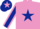 MAUVE, dark blue star, dark blue sleeves, mauve seams, dark blue cap, mauve star
