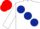 WHITE, large DARK BLUE spots, RED cap