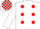 WHITE, red spots, white sleeves, check cap