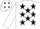 WHITE, black stars, white sleeves, black diamonds on cap