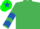 EMERALD GREEN, royal blue chevrons on sleeves, em. green cap, royal blue star