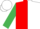 RED & WHITE HALVED, emerald green sleeves, white cap