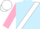 Light blue, white sash, pink sleeves, white cap