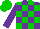 Purple and green blocks, purple sleeves, green cap