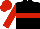 Black, red hoop, red sleeves, red cap