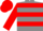 Pale grey, red hoops on sleeves, red cap