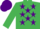 Emerald green, purple stars, purple cap