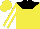 Yellow, black yoke, white stripe on sleeves, yellow cap