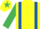 YELLOW, royal blue braces, emerald green sleeves, yellow cap, emerald green star