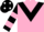 PINK, BLACK chevron, BLACK and PINK hooped sleeves, BLACK cap, WHITE spots