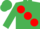 Emerald green, large red spots