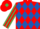 RED and ROYAL BLUE diamonds, EMERALD GREEN and RED striped sleeves, RED cap, EMERALD GREEN diamond