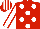 RED, WHITE spots, WHITE sleeves, RED seams, RED and WHITE striped cap