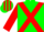 Green, Red cross belts and sleeves, striped cap