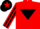 RED, black inverted triangle, striped sleeves, black cap, red star