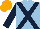 LIGHT BLUE, DARK BLUE cross belts and sleeves, ORANGE cap