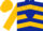 Dark blue, gold chevrons, dark blue chevron on gold sleeves, gold cap