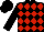 Black, red diamonds, black sleeves, black cap