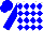 White, blue interlocking diamonds, blue sleeves, blue cap