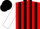 Red and black stripes, white sleeves, red and black cap