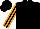 Black, orange stripes on sleeves, black cap