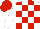 White, red blocks, white sleeves, red cap